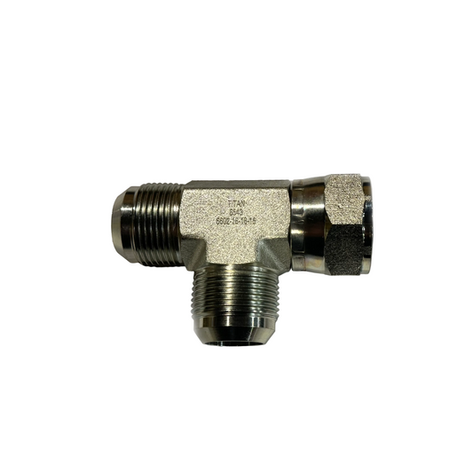 F5706X16X16X16 | #16 Swivel Nut Run Tee, 1" JIC Male x 1" JIC Female Swivel x 1" JIC Male